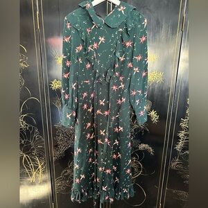 Green dress with pink flower print